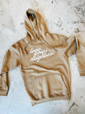 
                  
                    Load image into Gallery viewer, Love Your Neighbor - Adult Brown Hoodie
                  
                