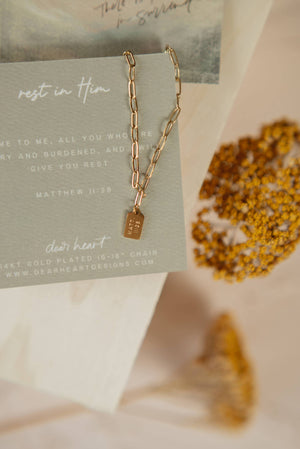 
                  
                    Load image into Gallery viewer, Rest in Him Mini Tag Necklace
                  
                