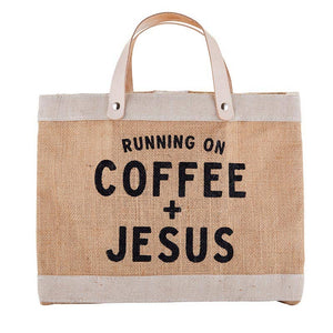 
                  
                    Load image into Gallery viewer, Running on Coffee + Jesus - Mini Market Tote
                  
                