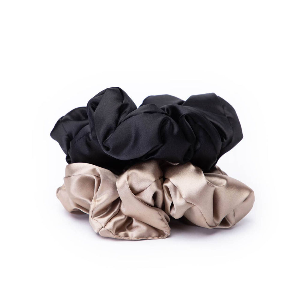 
                  
                    Load image into Gallery viewer, Satin Pillow Scrunchies - Black/Gold
                  
                