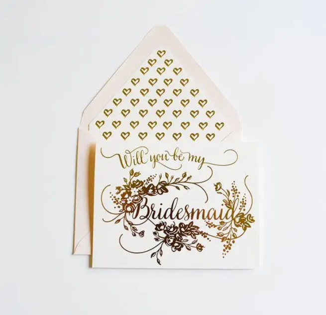 Will You Be My Bridesmaid Card Gold on Blush Paper - The First Snow