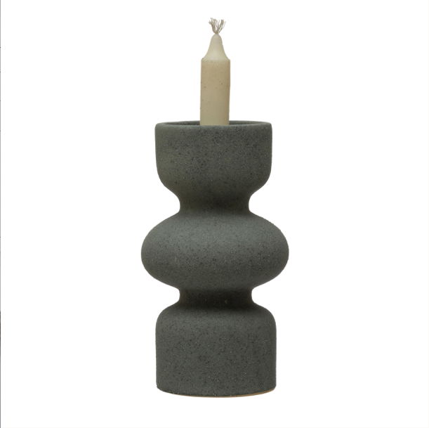 
                  
                    Load image into Gallery viewer, grey wavy stoneware candlestick
                  
                