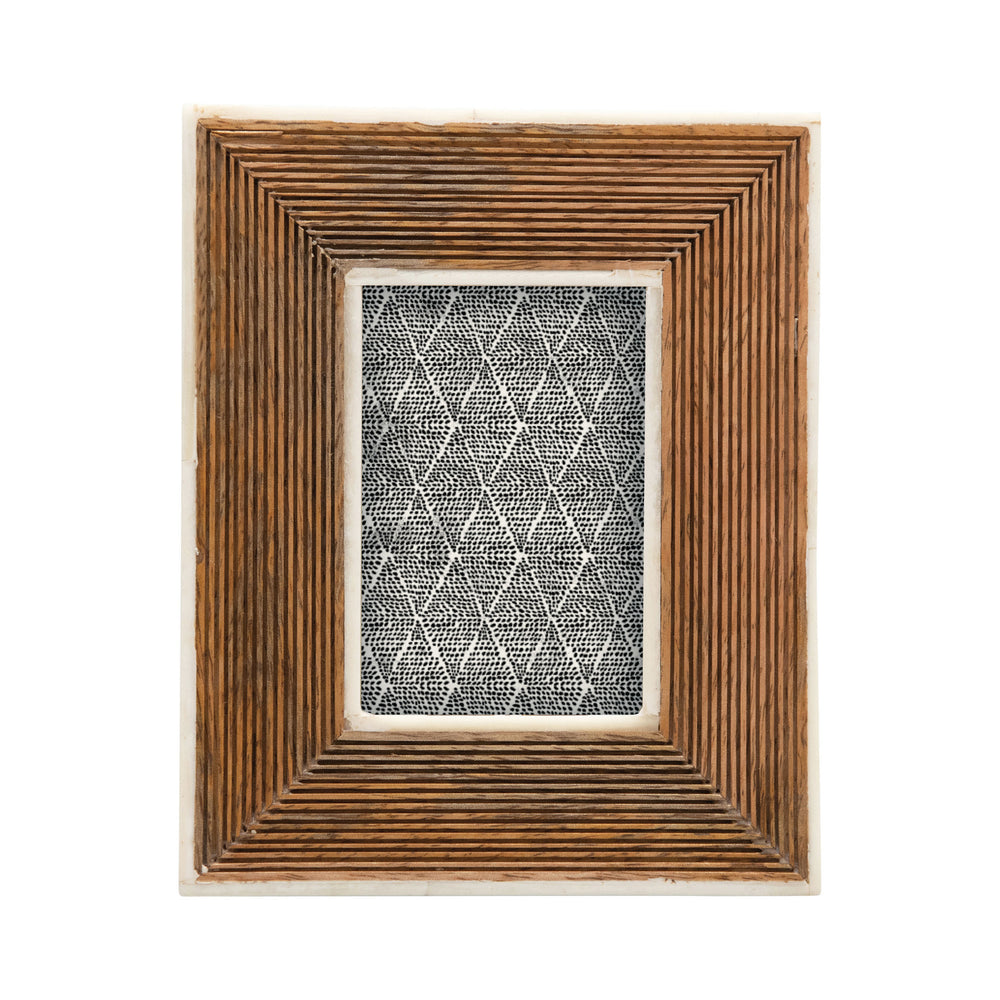 Hand Carved picture frame with bone border